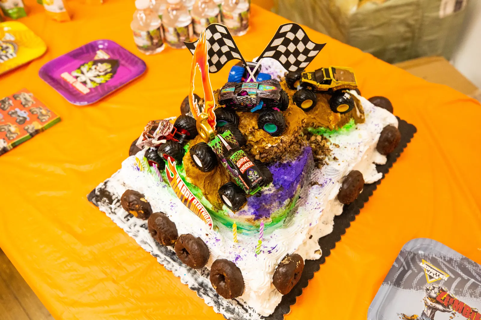 A birthday cake set out on the party table